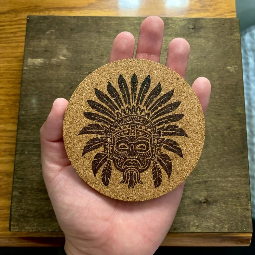 Aztec Clipart 18 Laser Engraved Cork Coaster